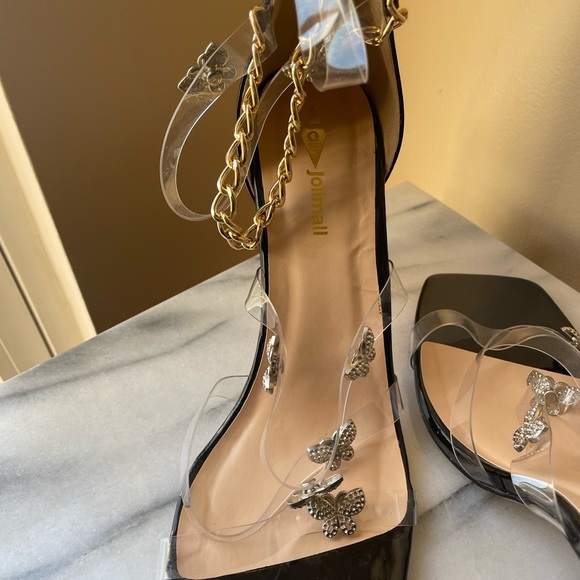 Black & Silver butterfly sandal with gold ankle chain. Stylish & sexy. NWOT - Picture 8 of 14